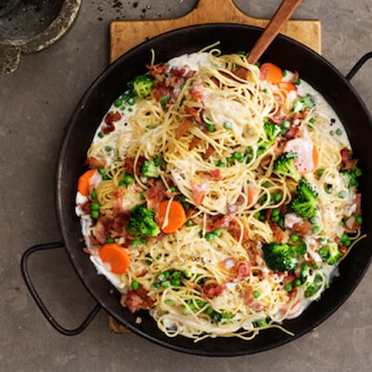 Pasta Carbonara med grönsaker